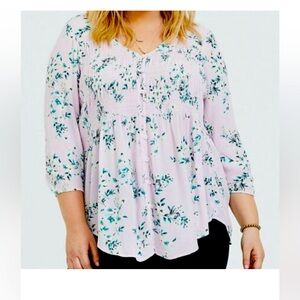 Torrid Floral Gauze Smocked Top NWT 1